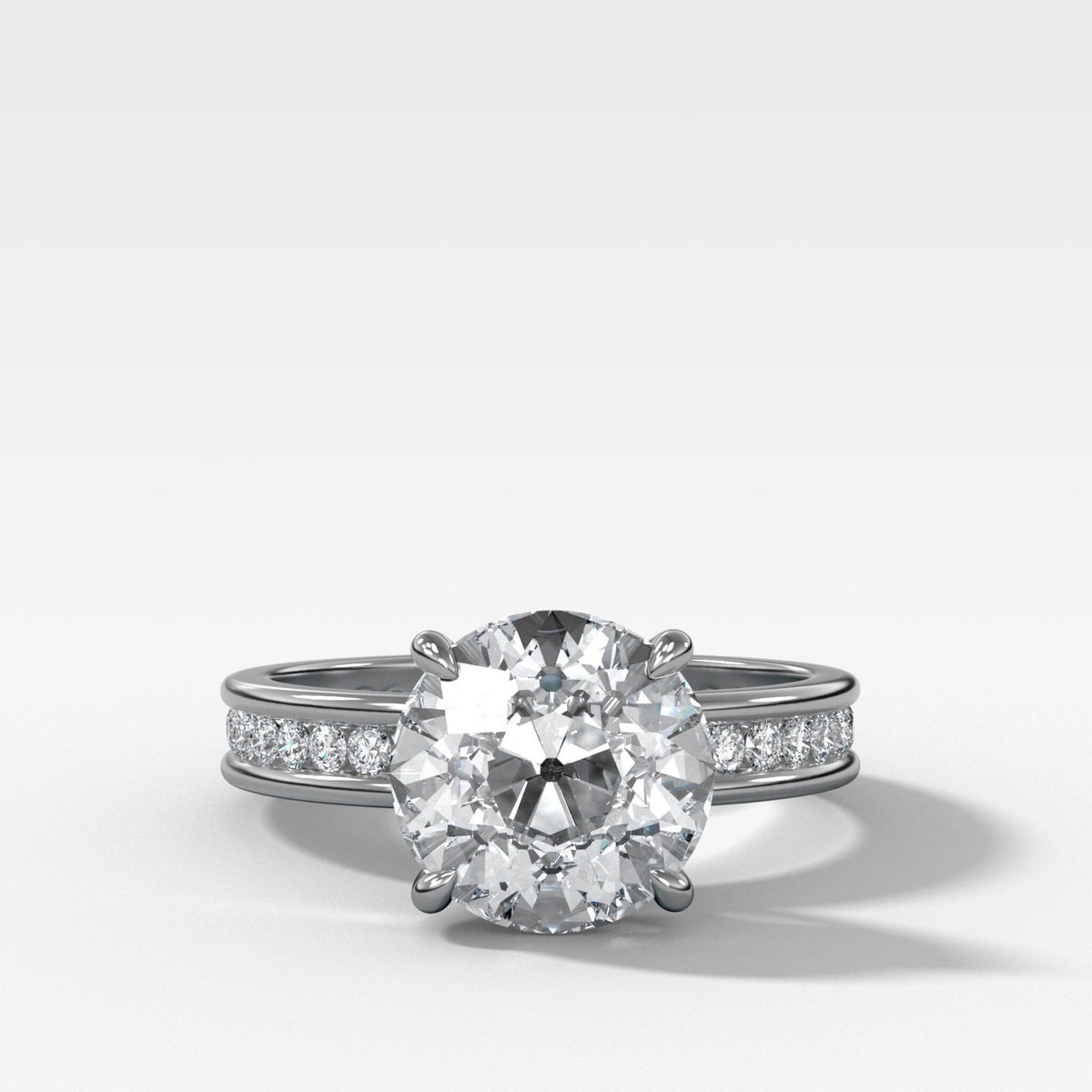 Petite Channel Set Engagement Ring with Old Euro Cut Diamond - GOODSTONE