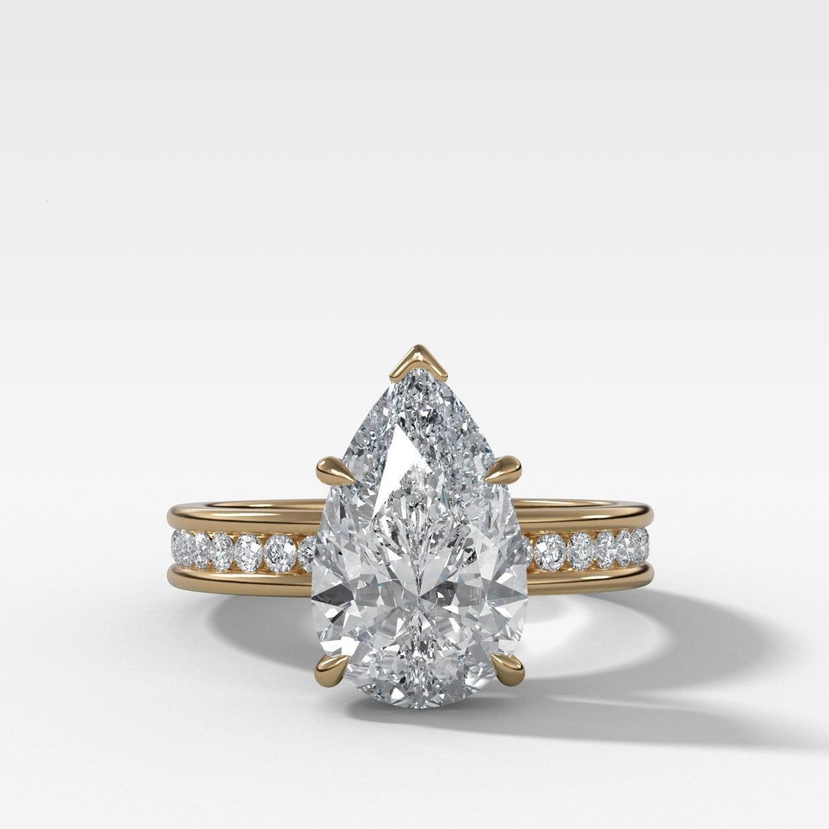 Petite Channel Set Engagement Ring with Pear Cut Diamond - GOODSTONE