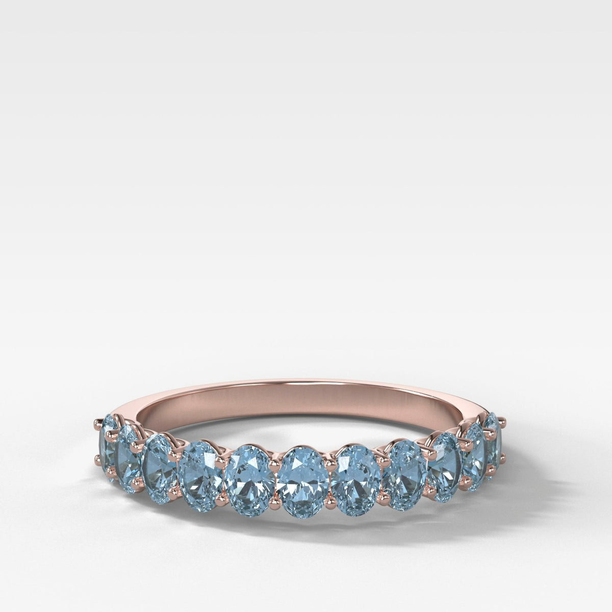 Petite Shared Prong Wedding Band with Blue Oval Cut Diamonds - GOODSTONE