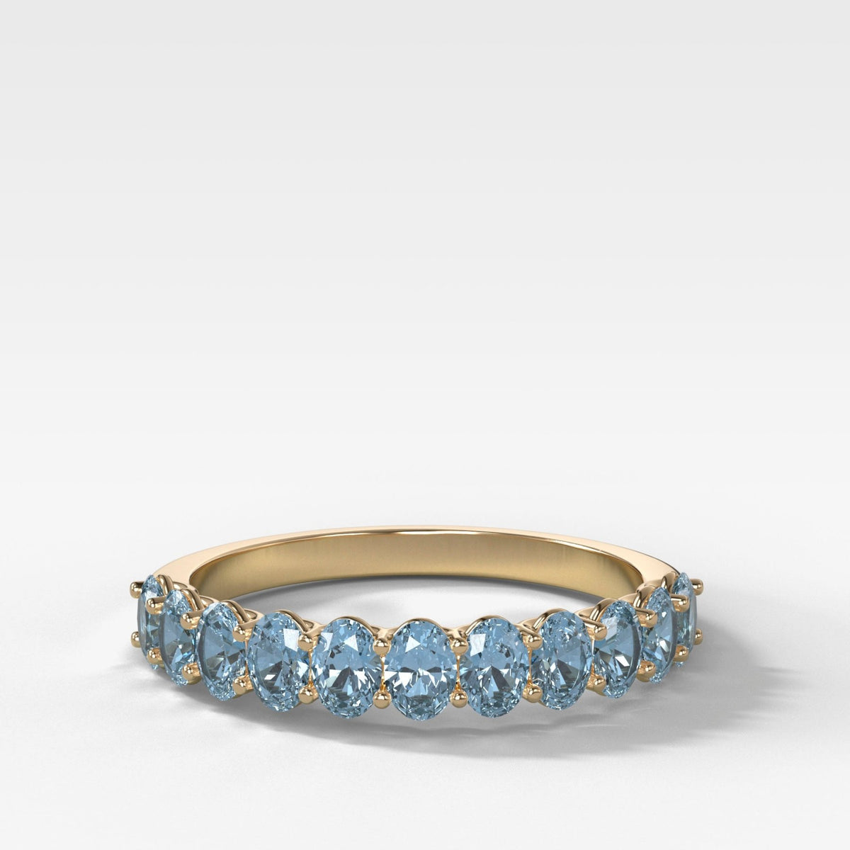 Petite Shared Prong Wedding Band with Blue Oval Cut Diamonds - GOODSTONE