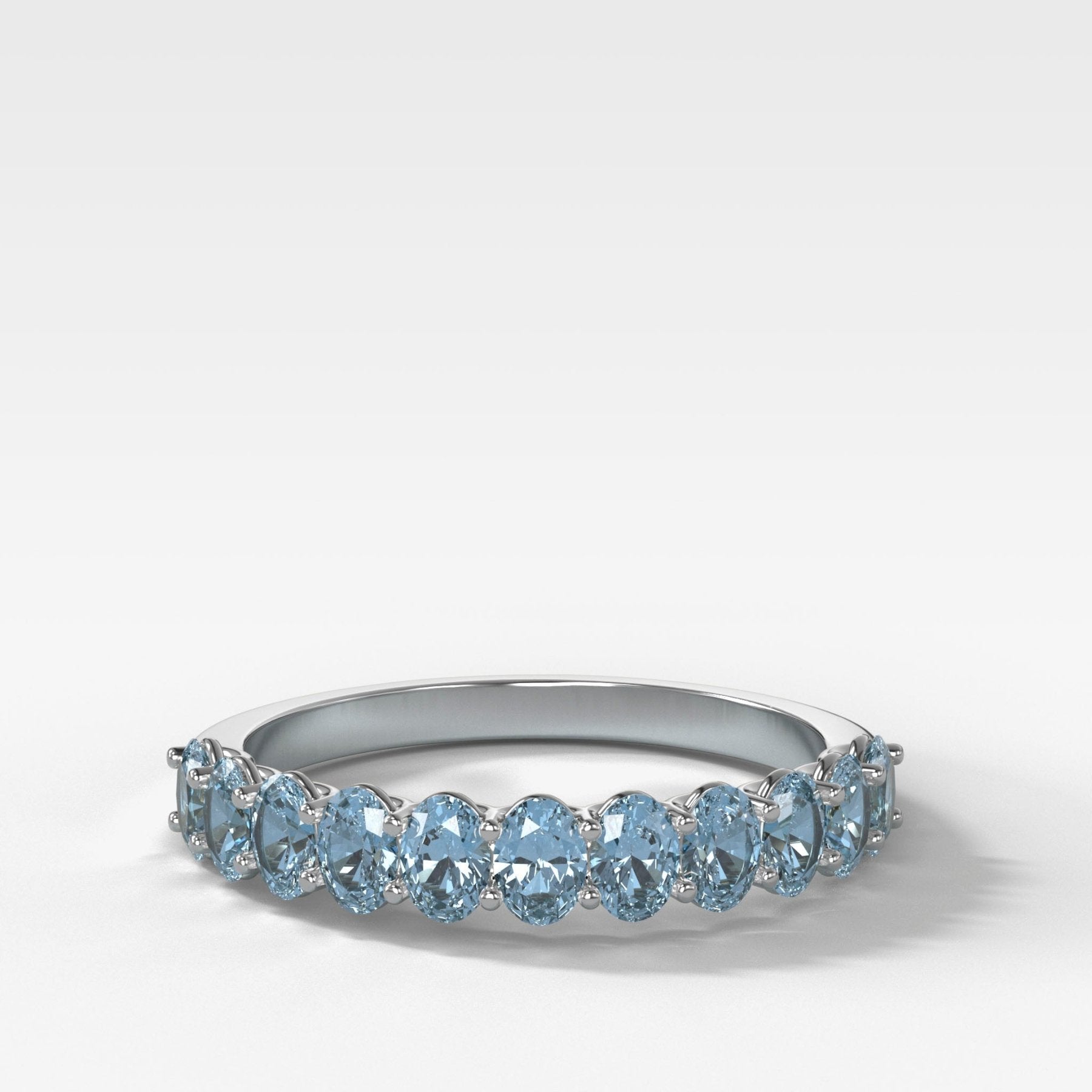Petite Shared Prong Wedding Band with Blue Oval Cut Diamonds - GOODSTONE