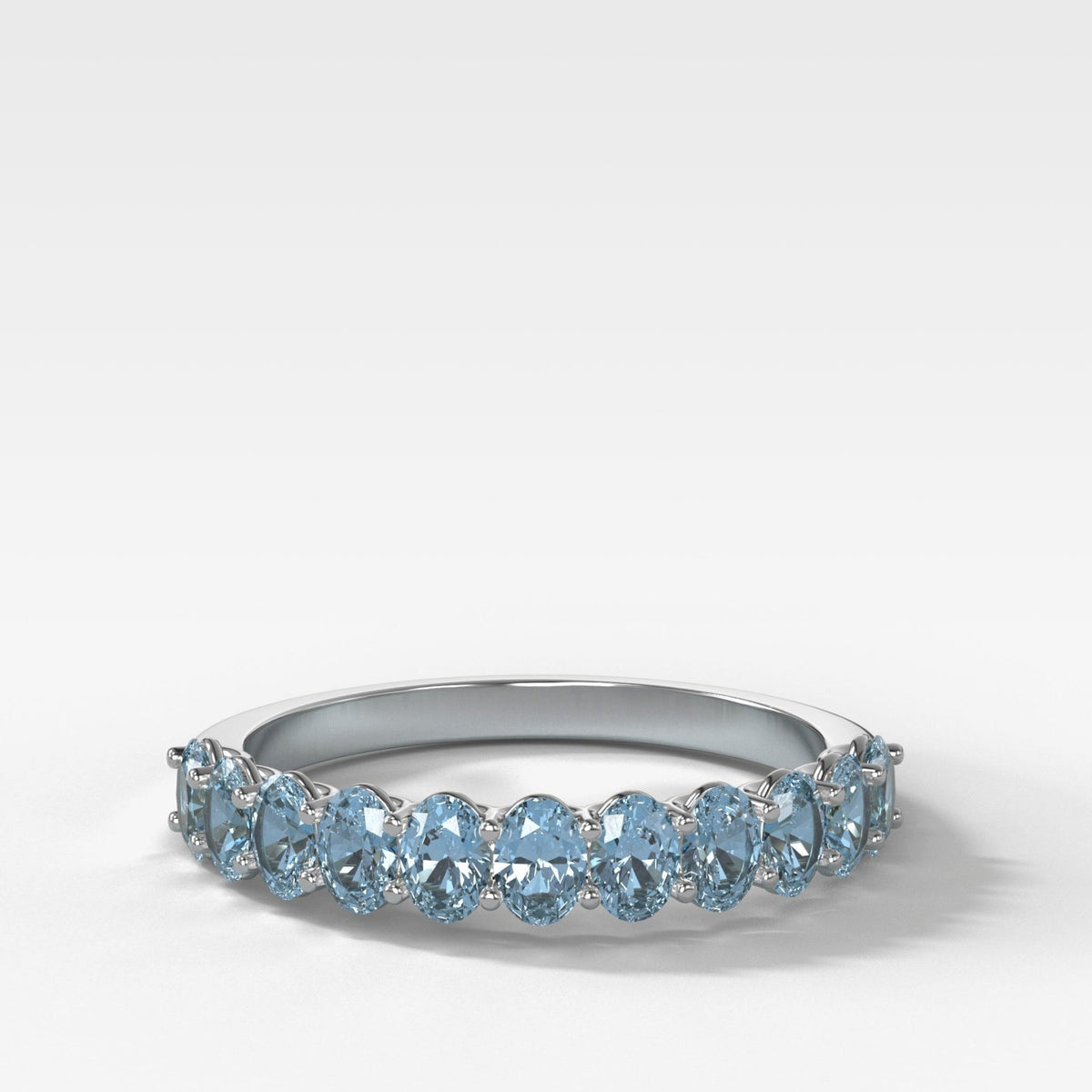 Petite Shared Prong Wedding Band with Blue Oval Cut Diamonds - GOODSTONE