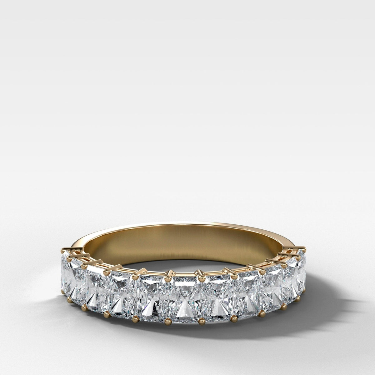 Petite Shared Prong Wedding Band with Radiant diamonds - GOODSTONE