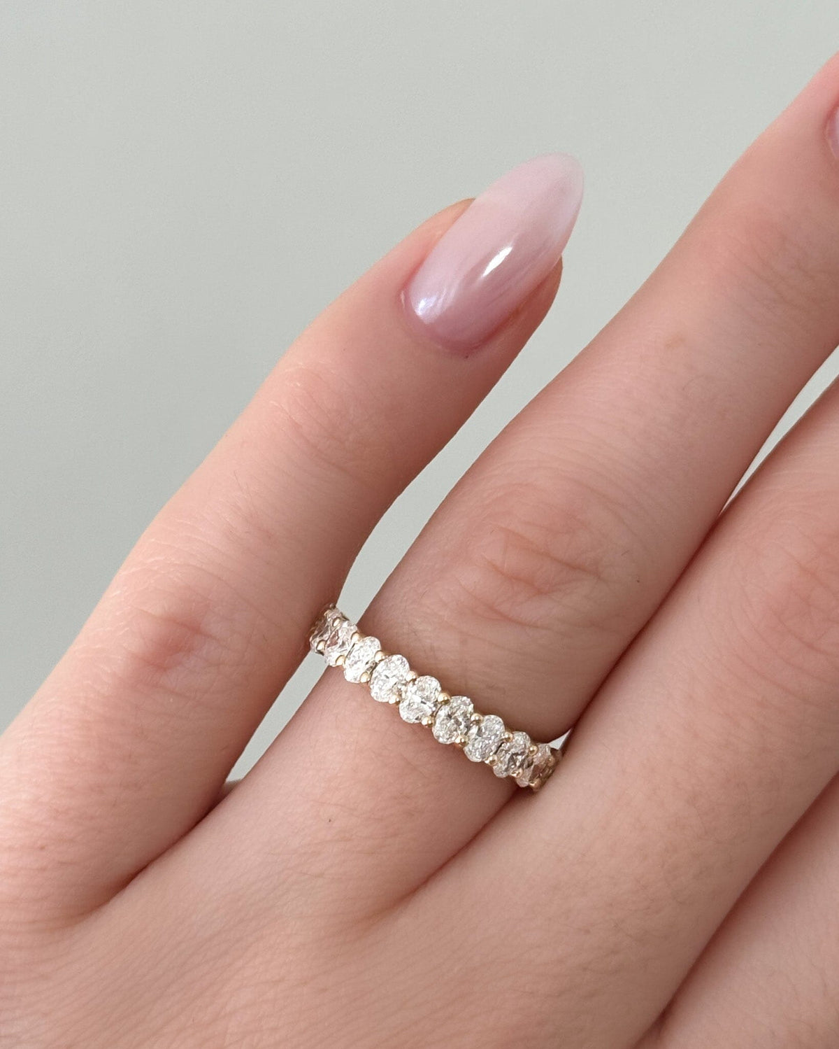 Petite Shared Prong Eternity Band with Oval diamonds Band Good Stone Inc 