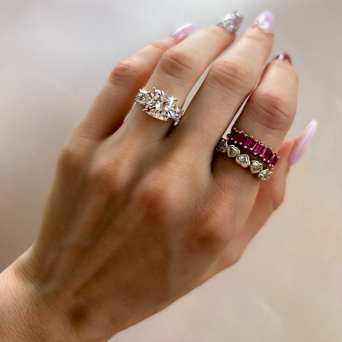 Pink Sapphire Baguette Wedding Band - GOODSTONE