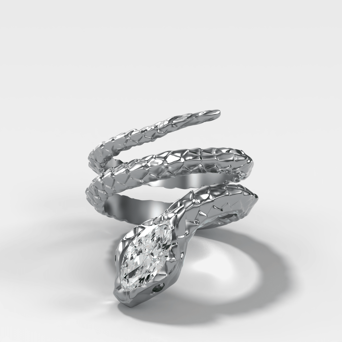 Rattle Snake Wrap Ring with Marquise Cut Diamond and Emerald Eyes - GOODSTONE