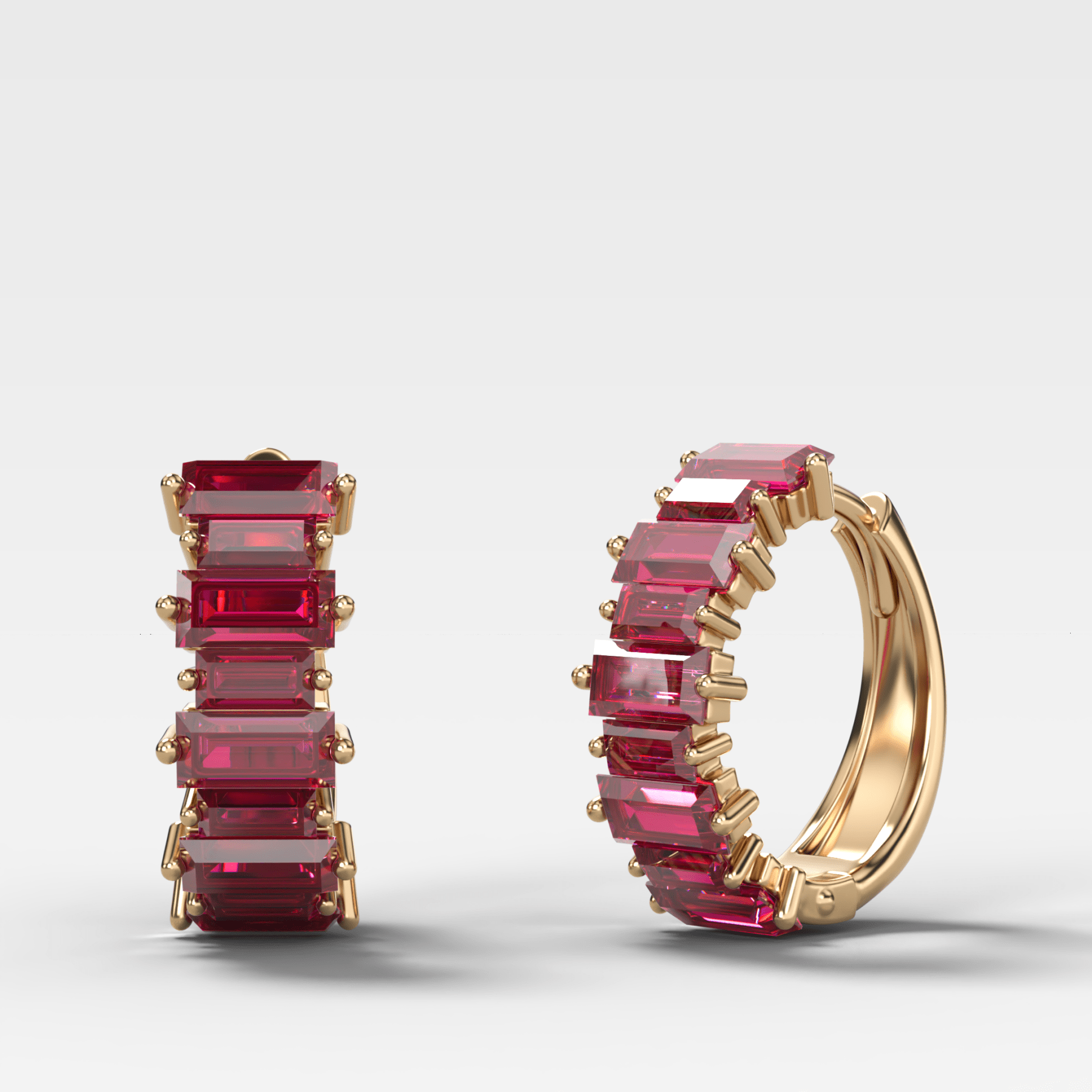 Red Ruby Baguette Halfway Huggies - GOODSTONE