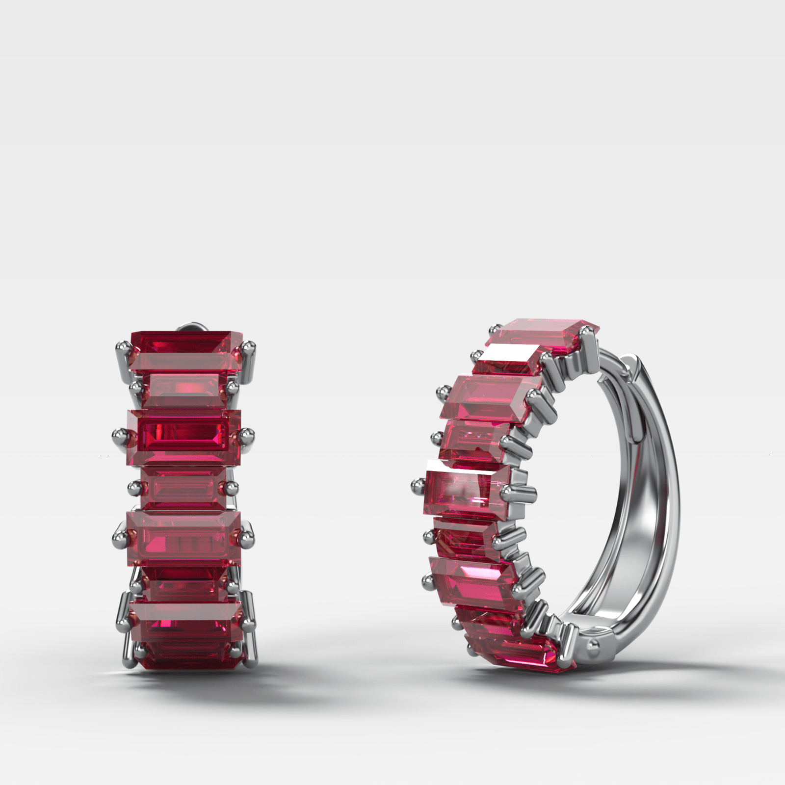 Red Ruby Baguette Halfway Huggies - GOODSTONE