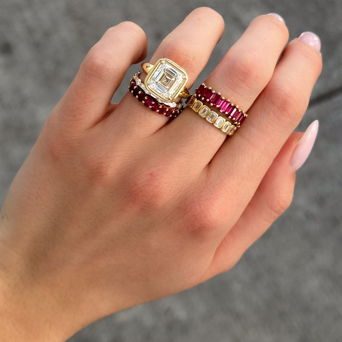 Red Ruby Baguette Wedding Band - GOODSTONE