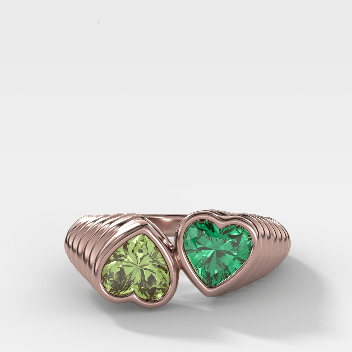 Reverse Bezel Heart Ring with Peridot and Emerald - GOODSTONE