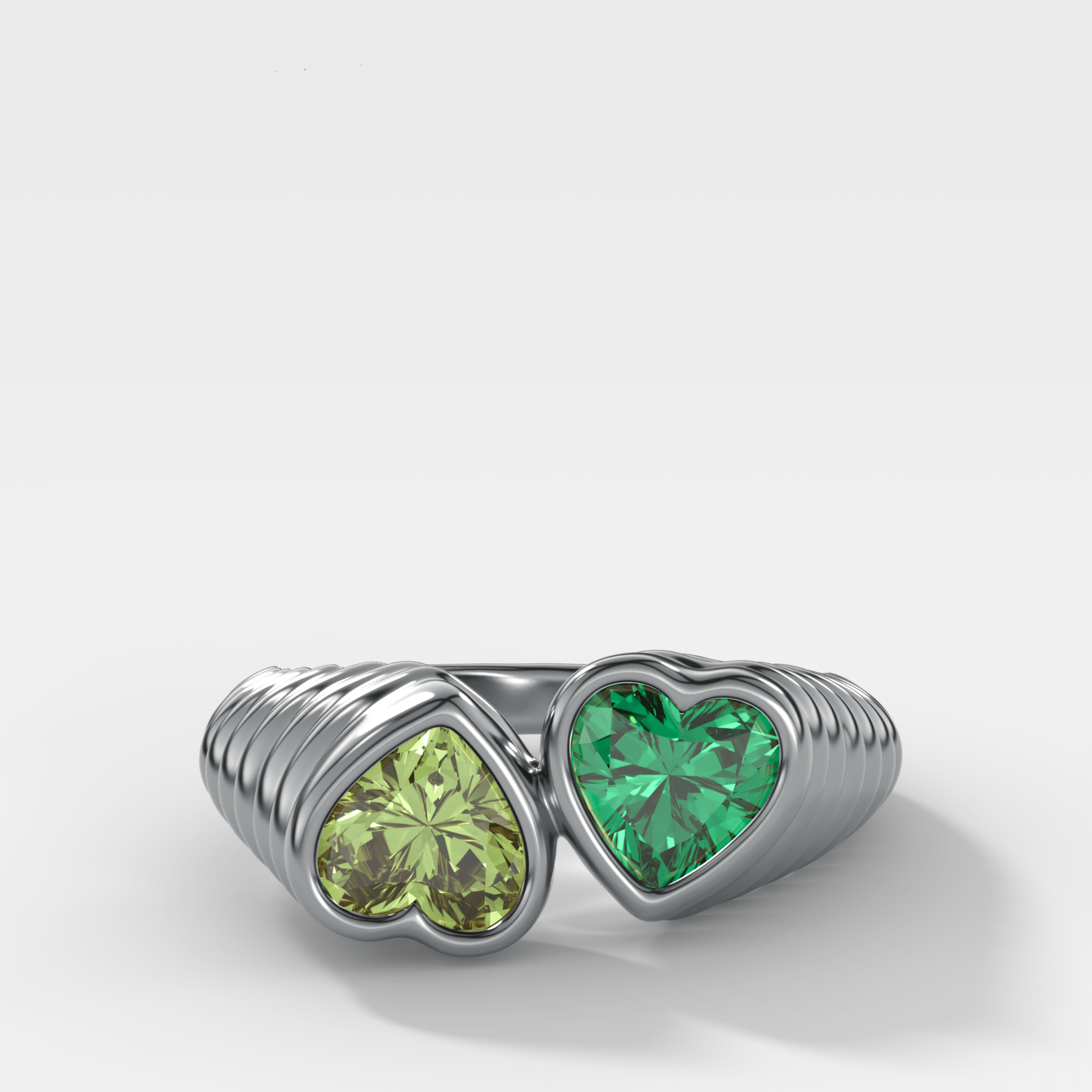 Reverse Bezel Heart Ring with Peridot and Emerald - GOODSTONE