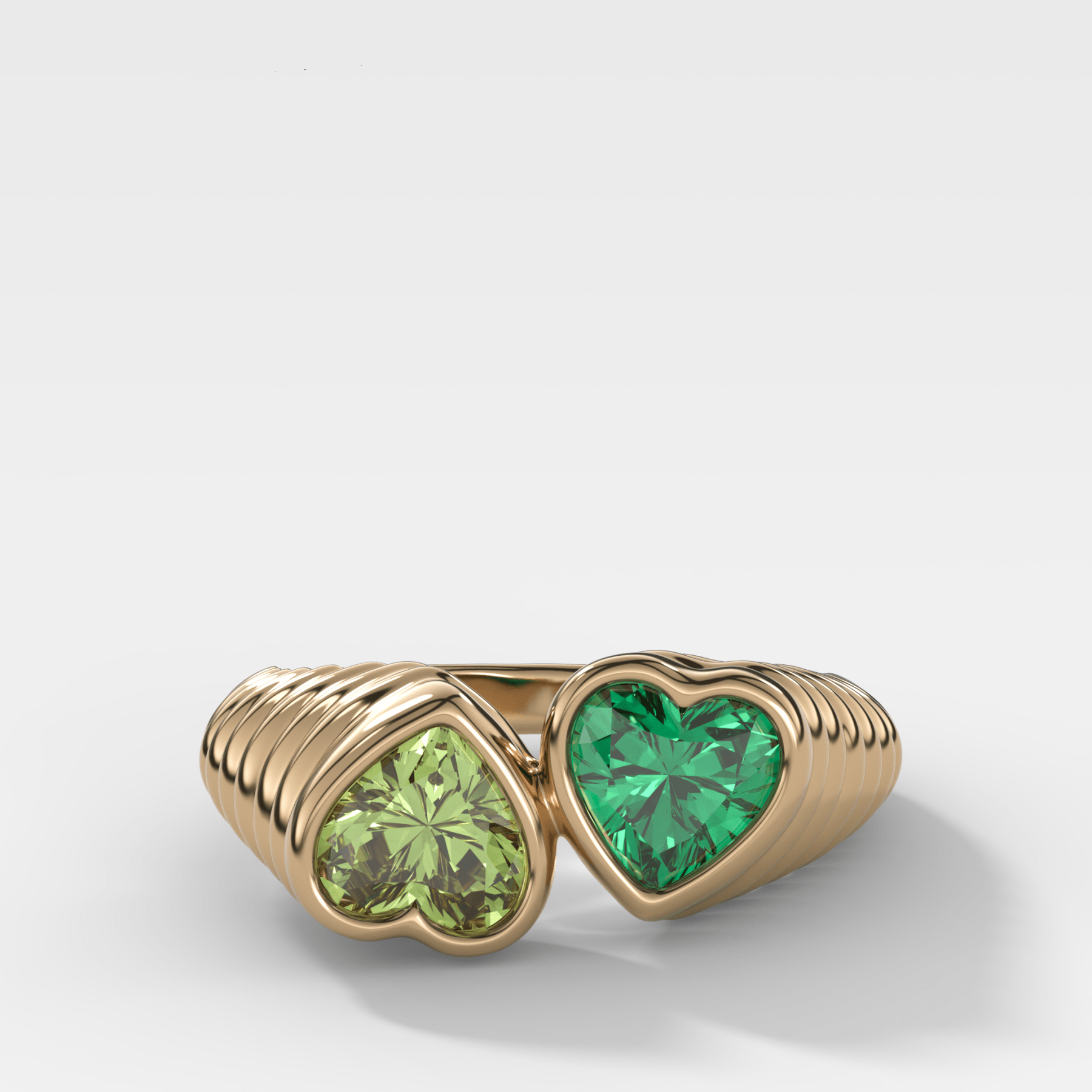 Reverse Bezel Heart Ring with Peridot and Emerald - GOODSTONE