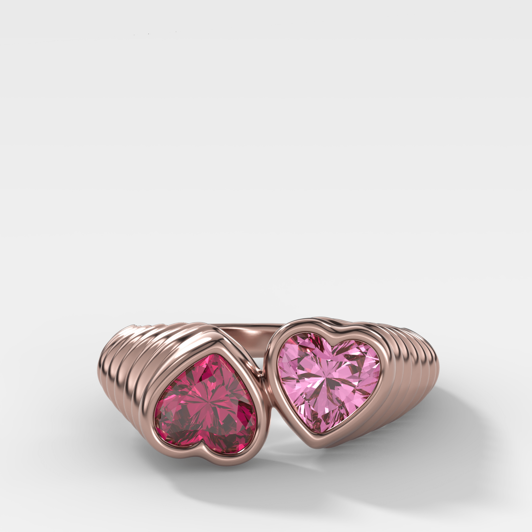 Reverse Bezel Heart Ring with Red Ruby and Pink Sapphire | GOODSTONE