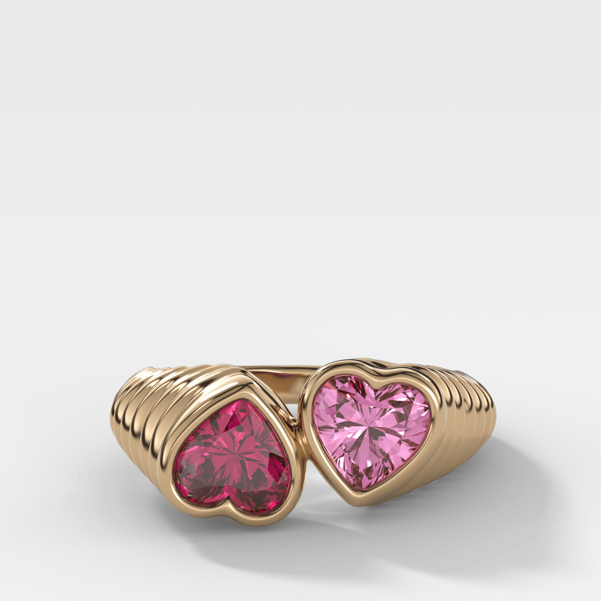 Reverse Bezel Heart Ring with Red Ruby and Pink Sapphire - GOODSTONE