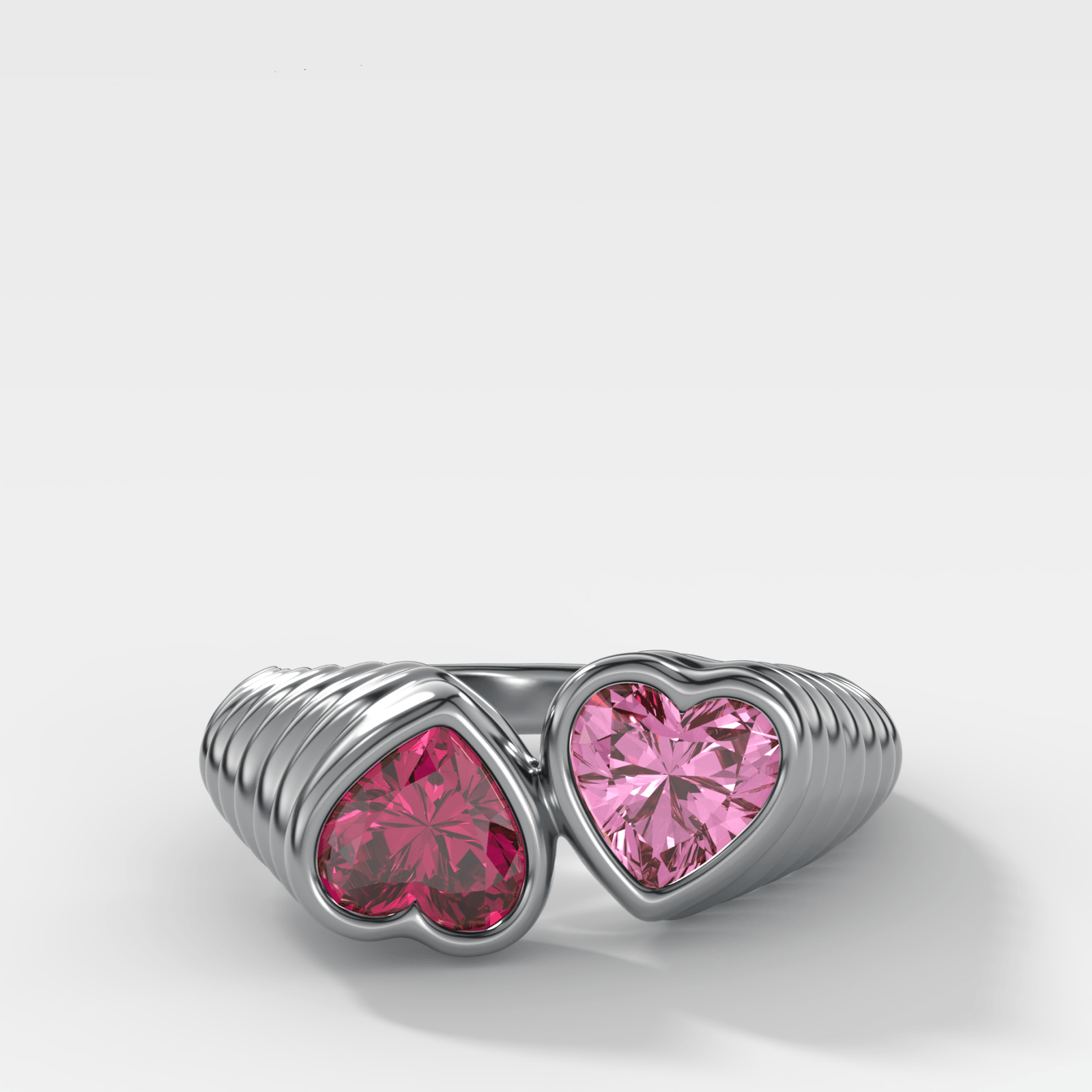 Reverse Bezel Heart Ring with Red Ruby and Pink Sapphire - GOODSTONE