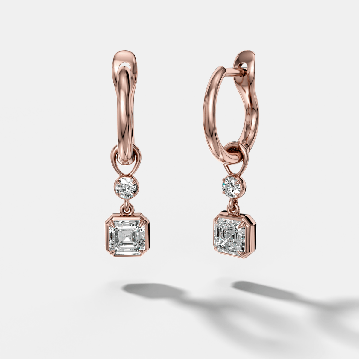 Reversed Mini Tiered Bezel Drop Huggies with Asscher Cut Diamonds - GOODSTONE