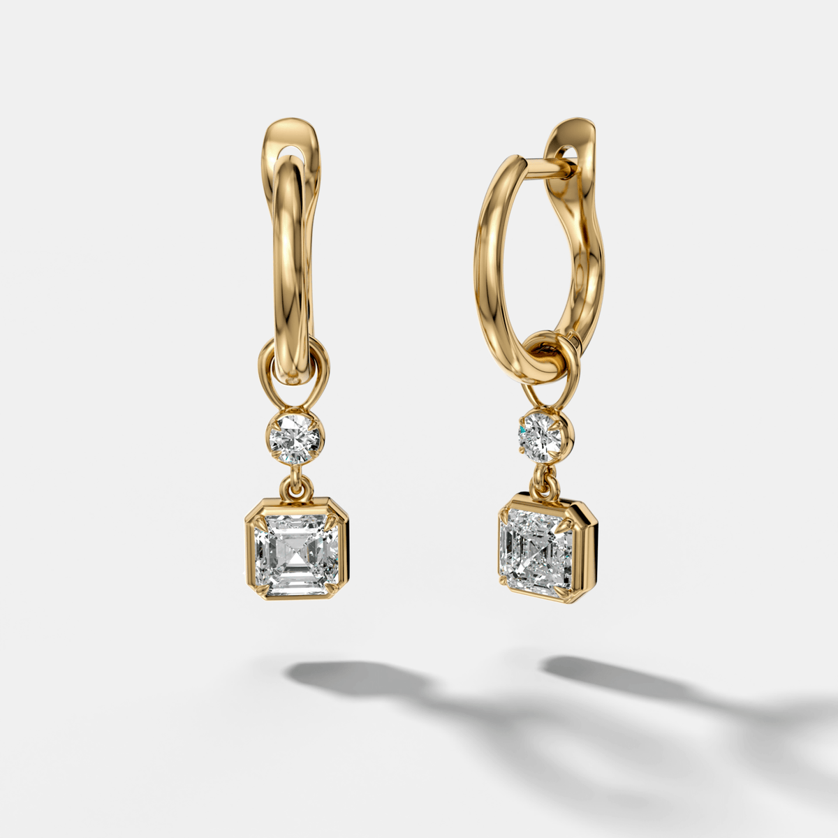 Reversed Mini Tiered Bezel Drop Huggies with Asscher Cut Diamonds - GOODSTONE
