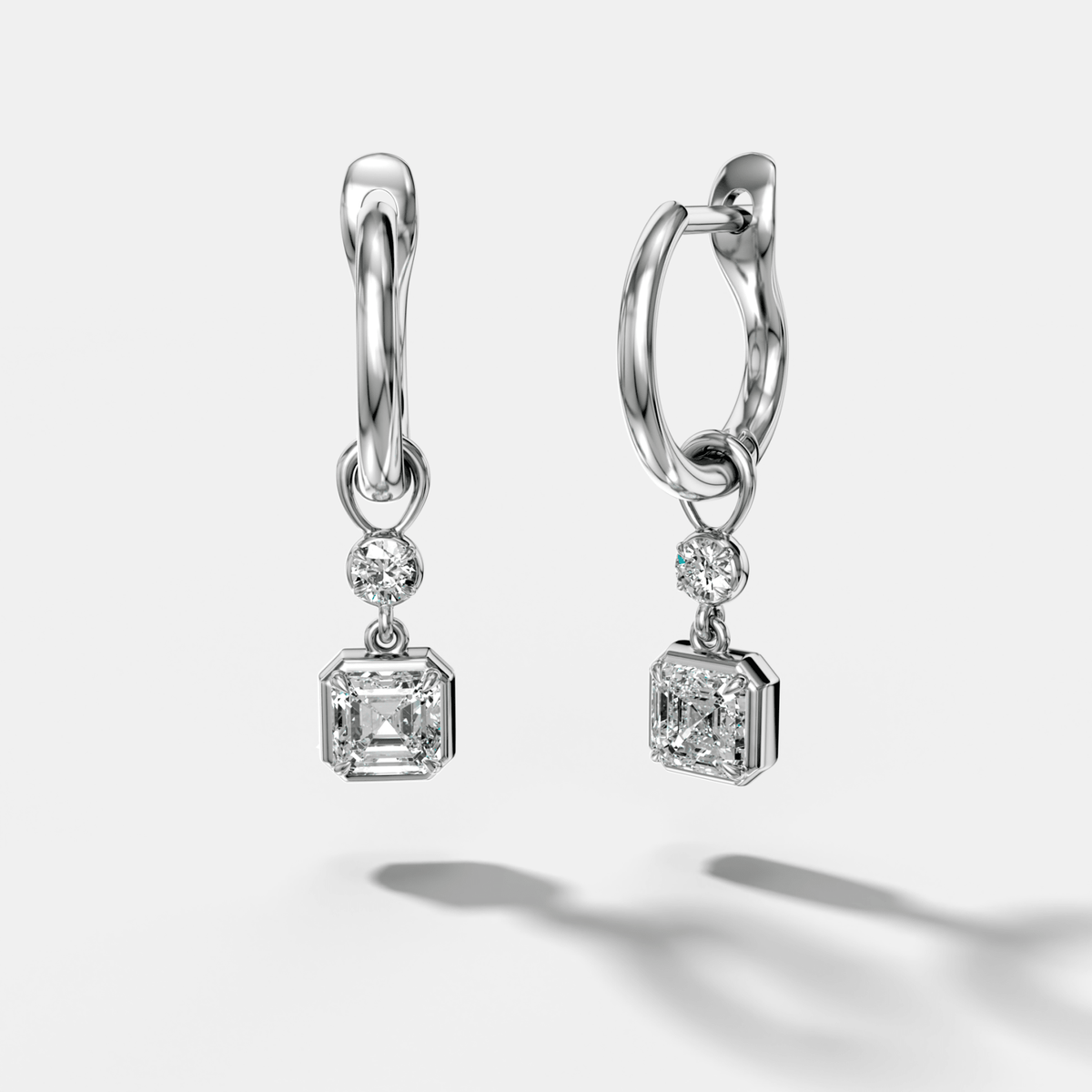 Reversed Mini Tiered Bezel Drop Huggies with Asscher Cut Diamonds - GOODSTONE