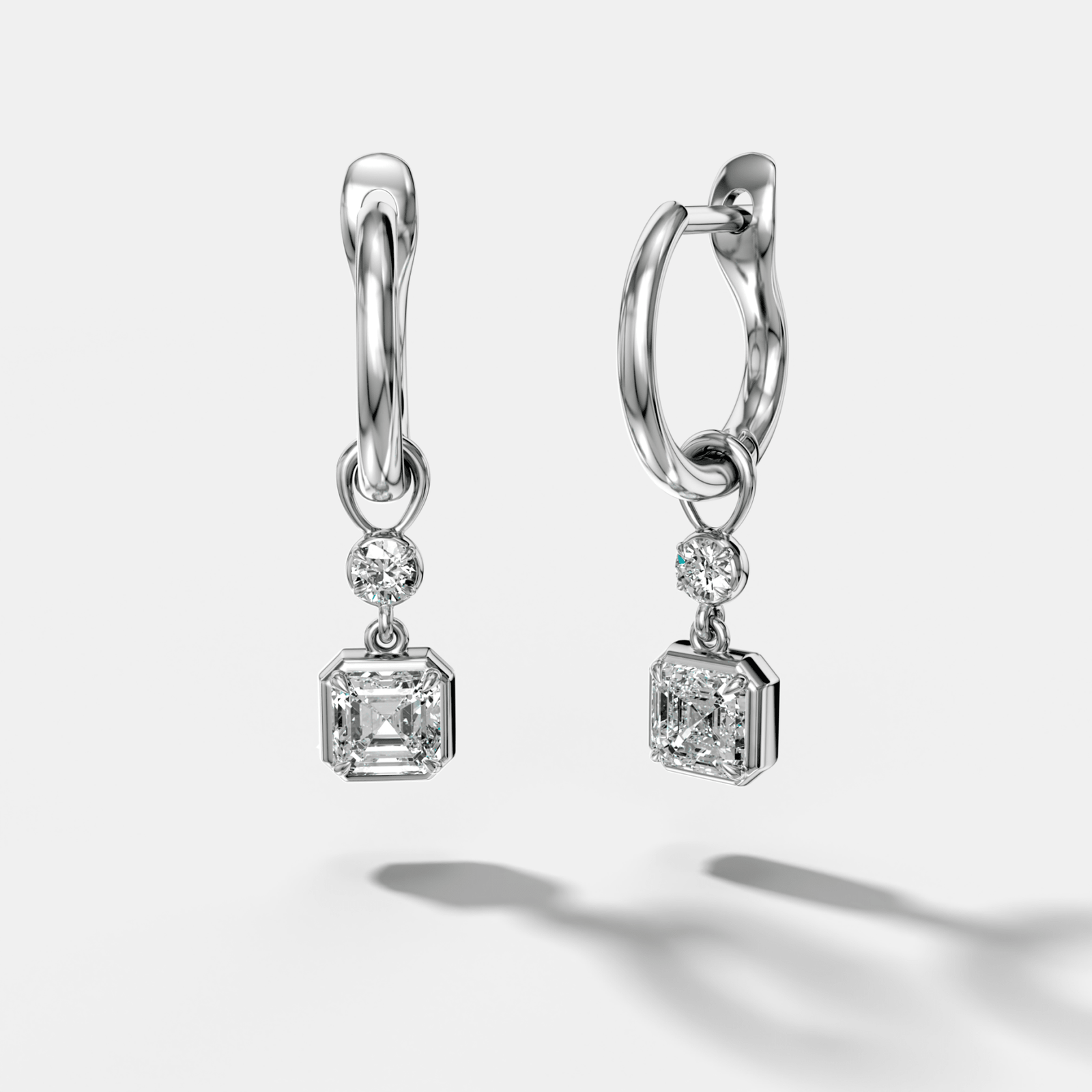 Reversed Mini Tiered Bezel Drop Huggies with Asscher Cut Diamonds - GOODSTONE