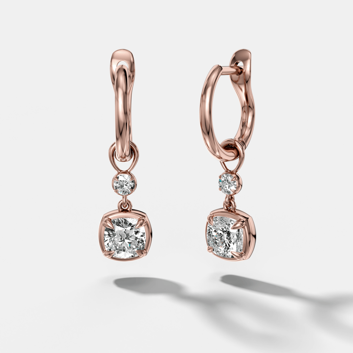 Reversed Mini Tiered Bezel Drop Huggies with Cushion Cut Diamonds - GOODSTONE