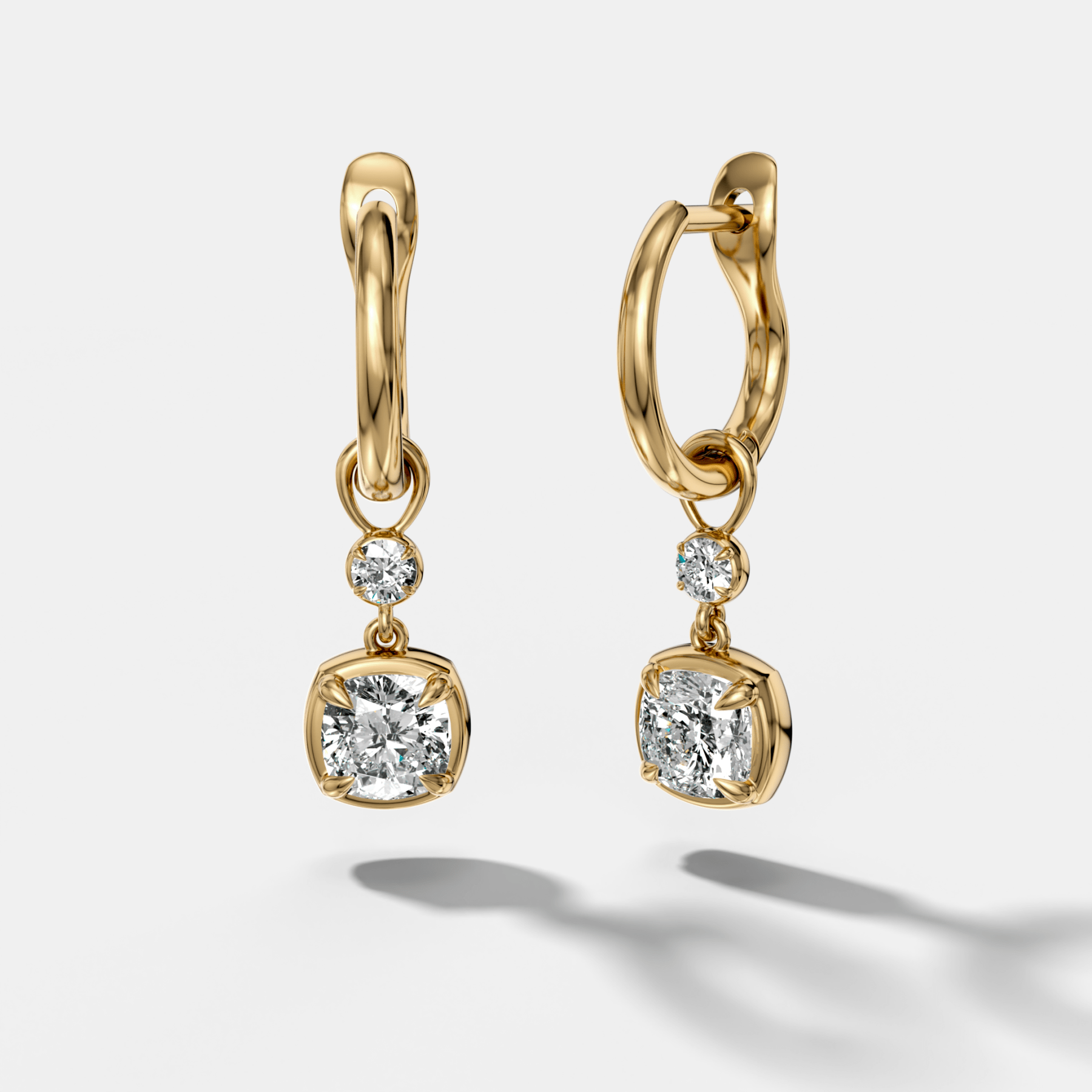 Reversed Mini Tiered Bezel Drop Huggies with Cushion Cut Diamonds - GOODSTONE