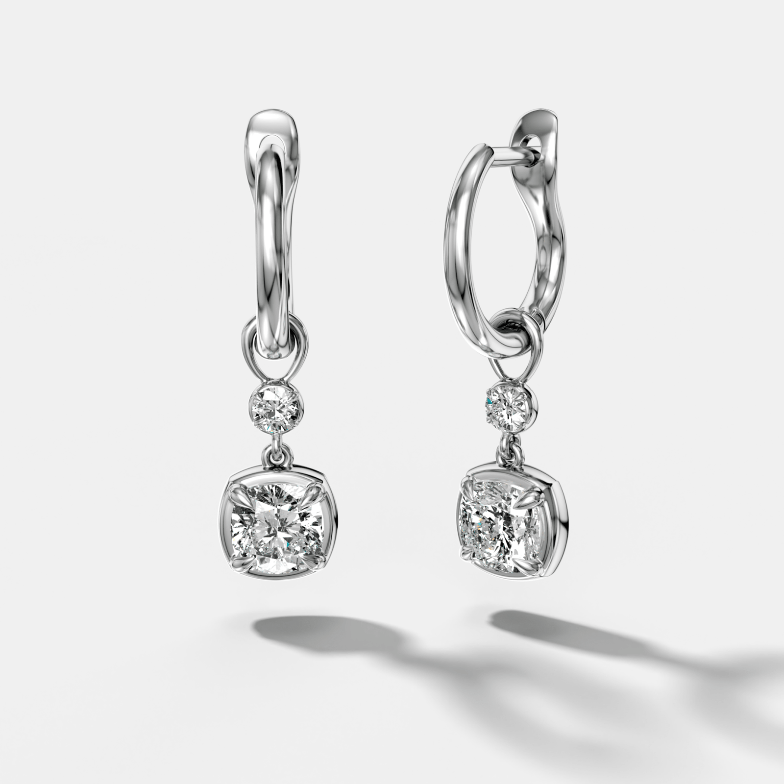 Reversed Mini Tiered Bezel Drop Huggies with Cushion Cut Diamonds - GOODSTONE
