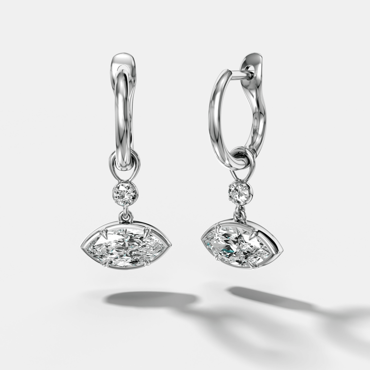 Reversed Mini Tiered Bezel Drop Huggies with East West Marquise Cut Diamond - GOODSTONE