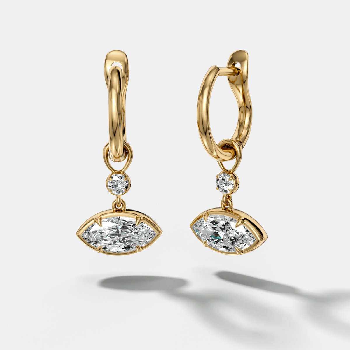 Reversed Mini Tiered Bezel Drop Huggies with East West Marquise Cut Diamond - GOODSTONE