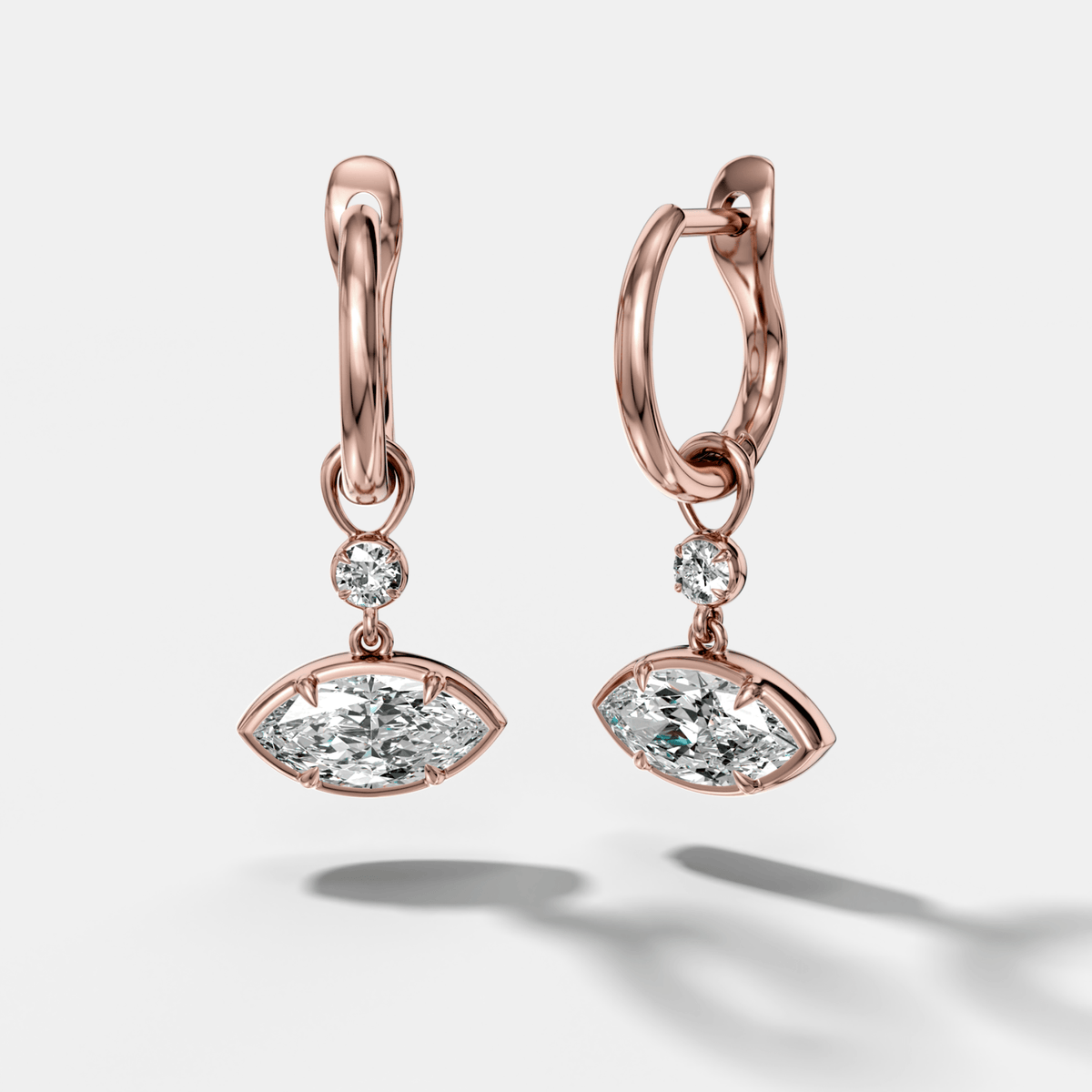Reversed Mini Tiered Bezel Drop Huggies with East West Marquise Cut Diamond - GOODSTONE