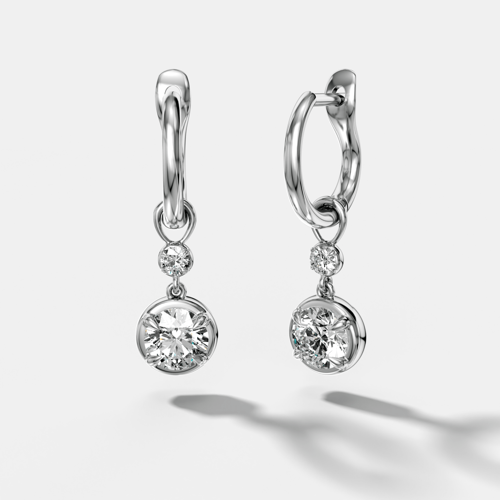Reversed Mini Tiered Bezel Drop Huggies with Round Cut Diamonds - GOODSTONE