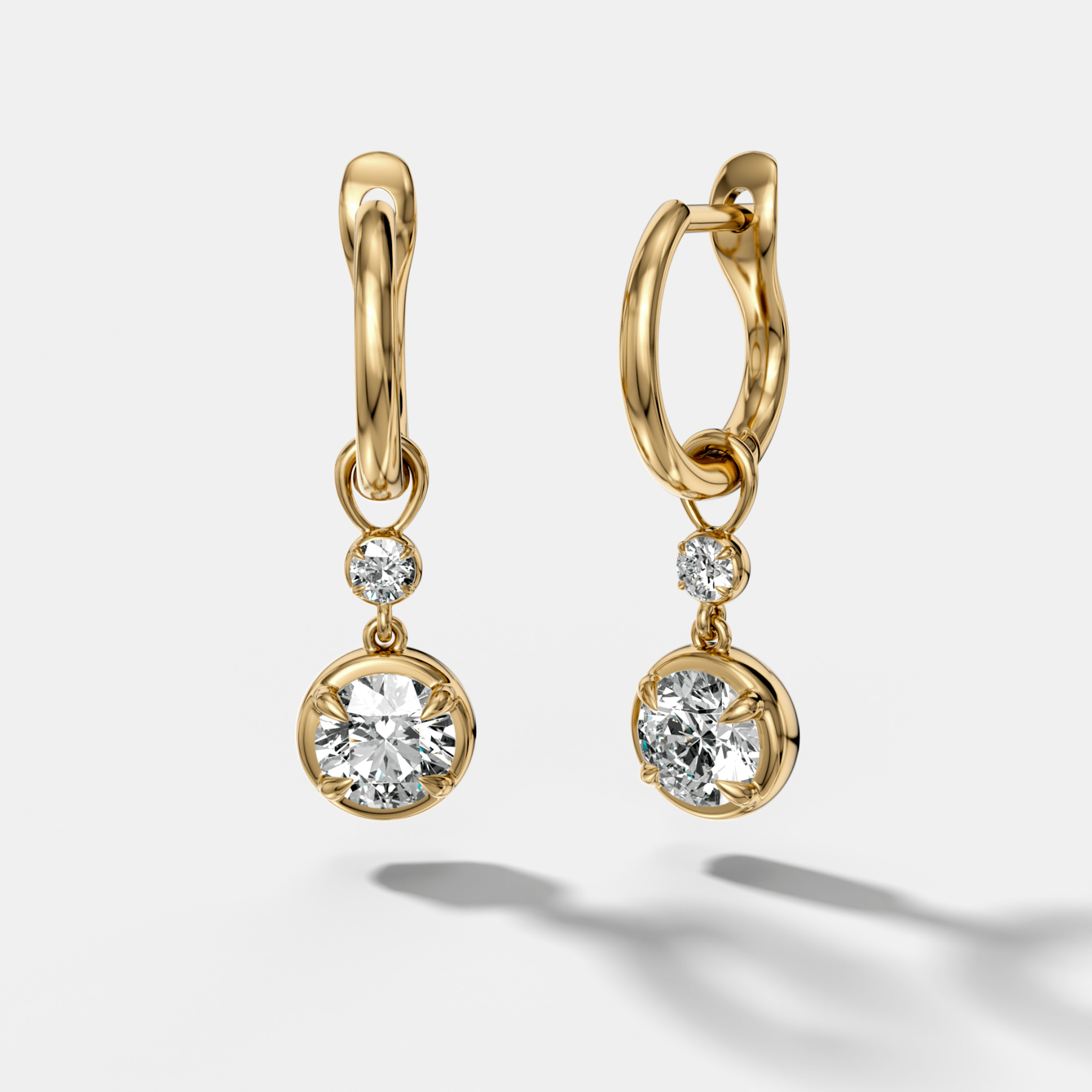 Reversed Mini Tiered Bezel Drop Huggies with Round Cut Diamonds - GOODSTONE