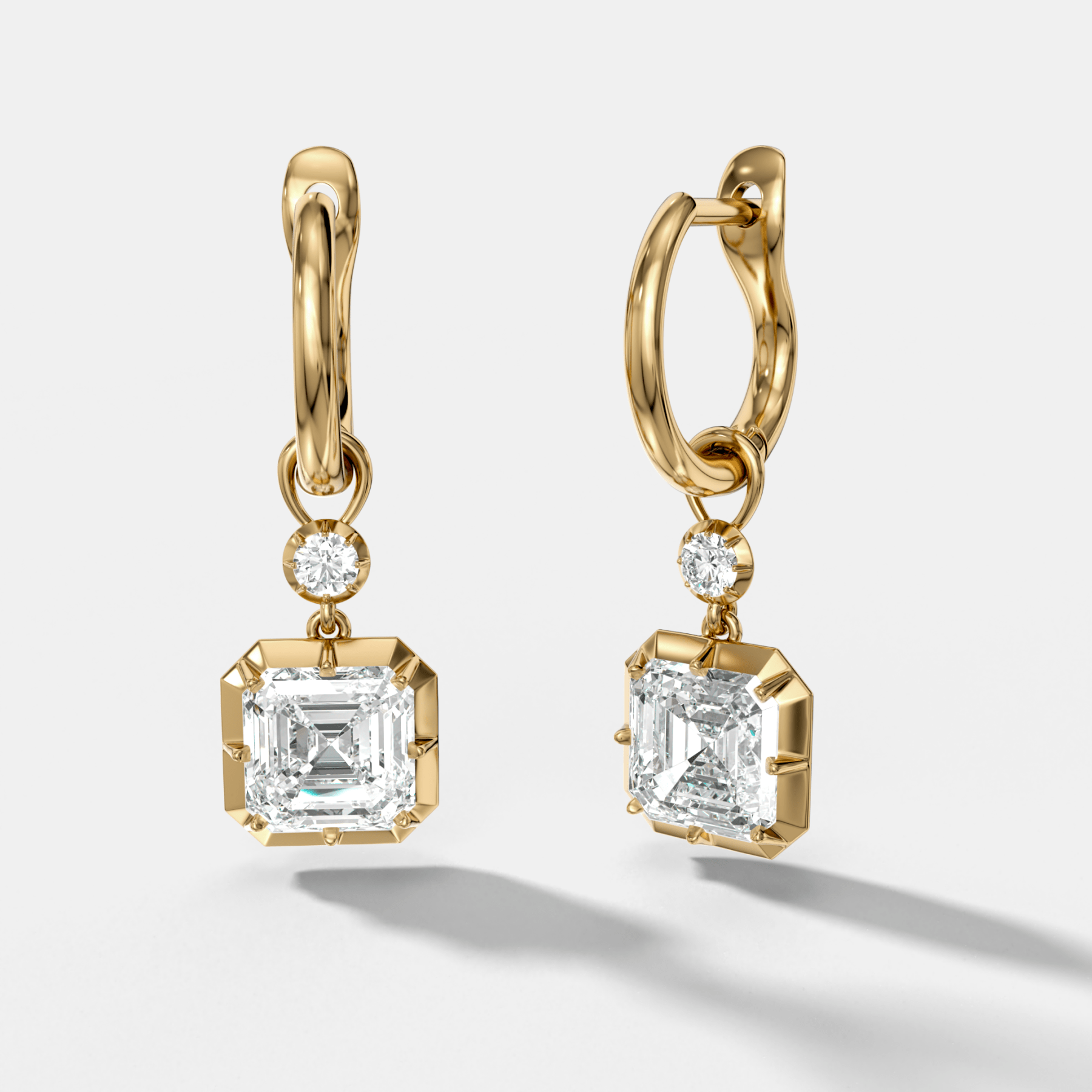Reversed Tiered Button Back Drop Huggies with Asscher Cut Diamonds - GOODSTONE
