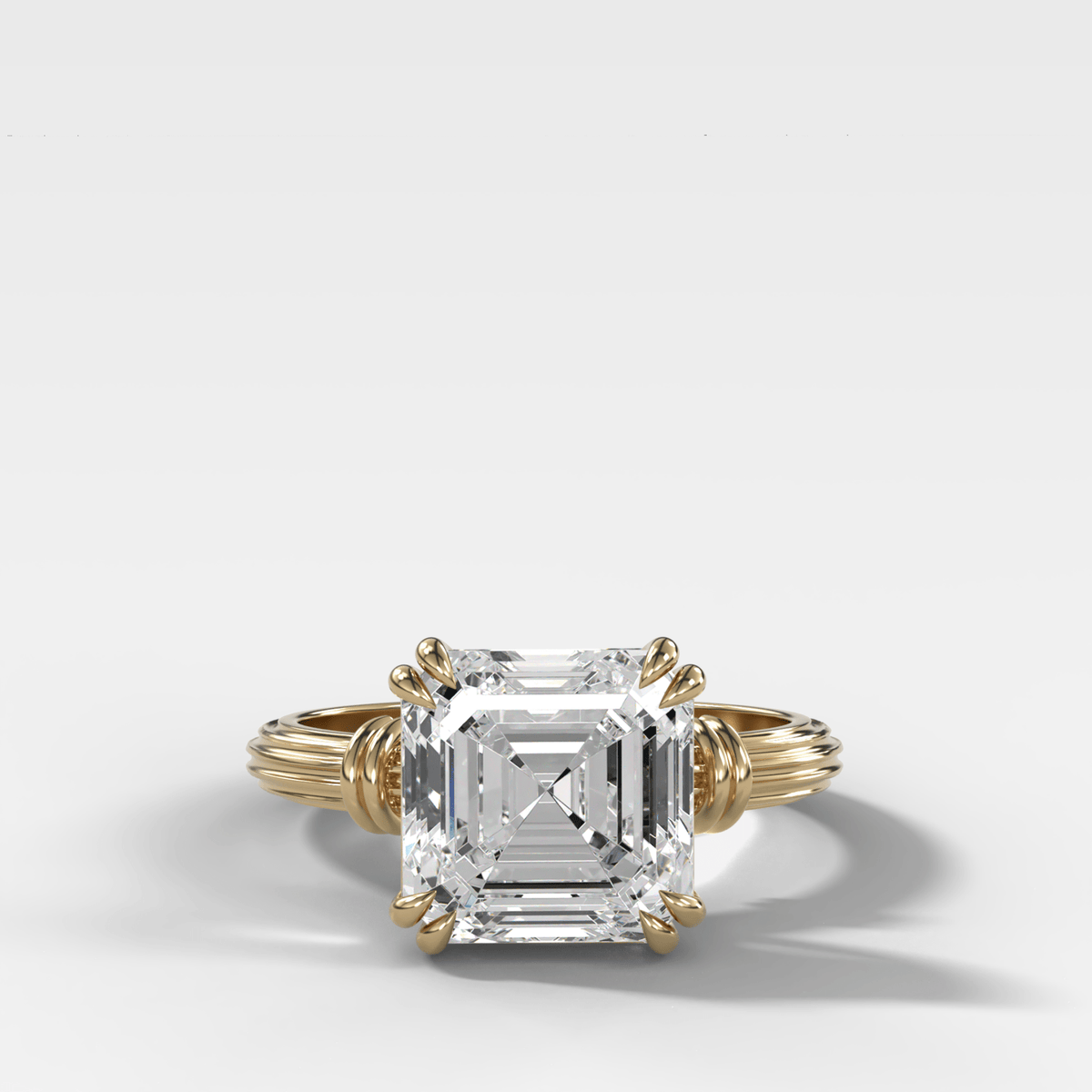 Ridged Band Knot Engagement Ring with Asscher Cut Diamond - GOODSTONE