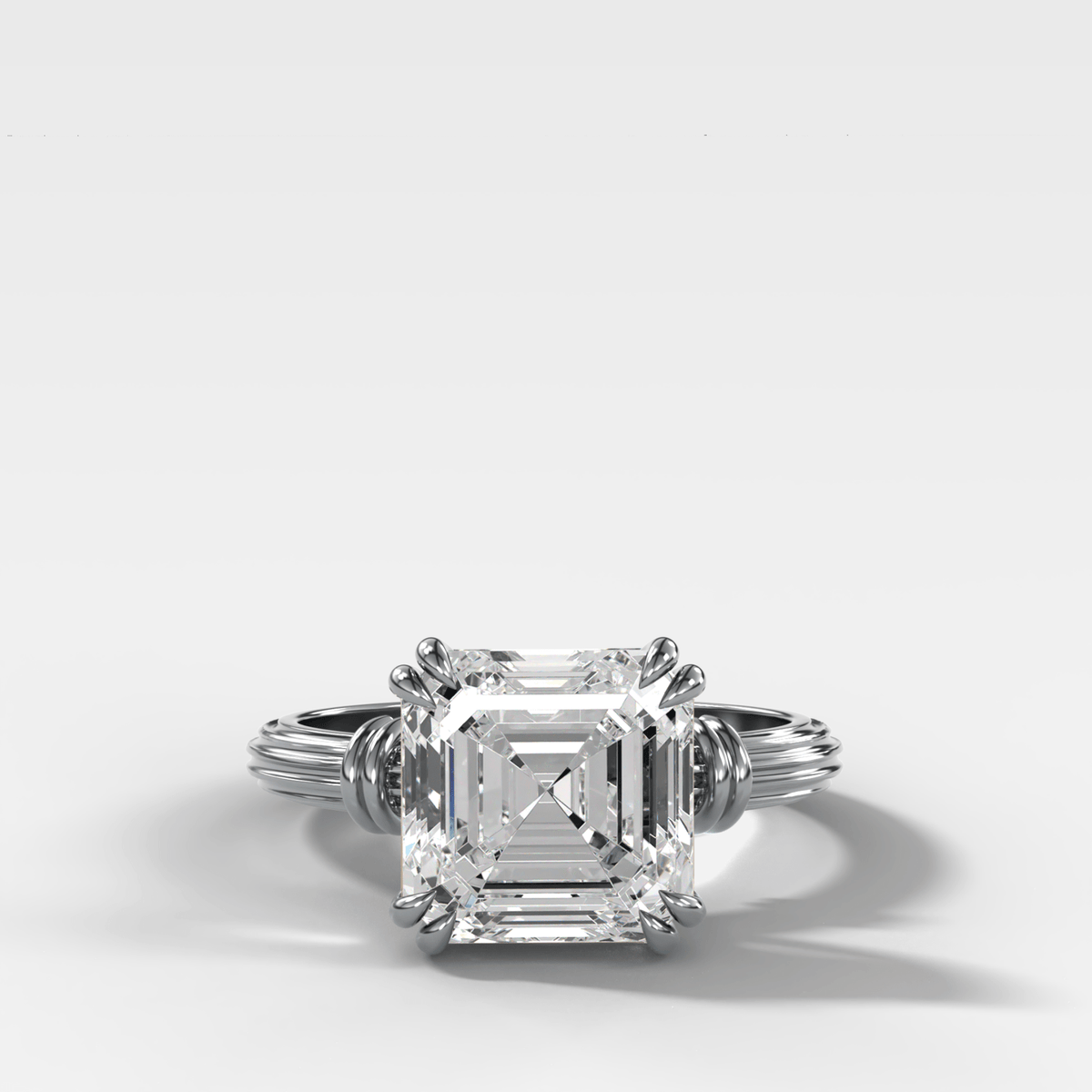 Ridged Band Knot Engagement Ring with Asscher Cut Diamond - GOODSTONE