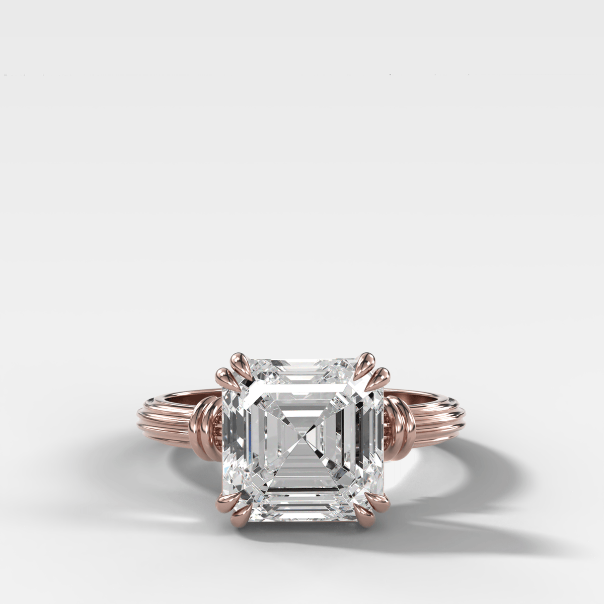 Ridged Band Knot Engagement Ring with Asscher Cut Diamond - GOODSTONE