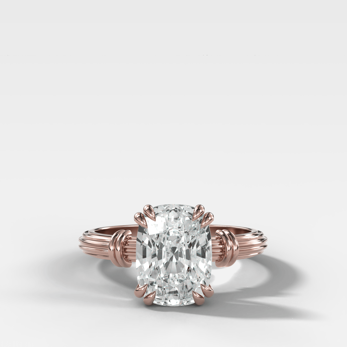 Ridged Band Knot Engagement Ring with Elongated Cushion Cut Diamond - GOODSTONE