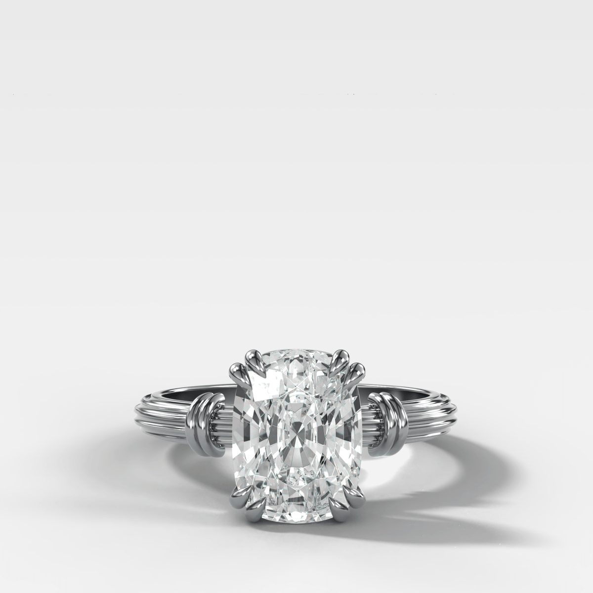 Ridged Band Knot Engagement Ring with Elongated Cushion Cut Diamond - GOODSTONE