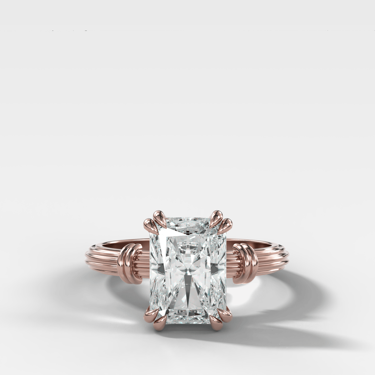 Ridged Band Knot Engagement Ring with Elongated Radiant Cut Diamond - GOODSTONE