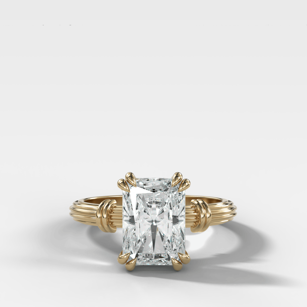 Ridged Band Knot Engagement Ring with Elongated Radiant Cut Diamond - GOODSTONE