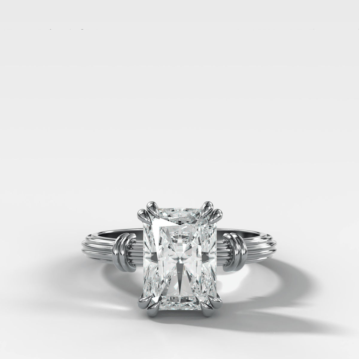Ridged Band Knot Engagement Ring with Elongated Radiant Cut Diamond - GOODSTONE