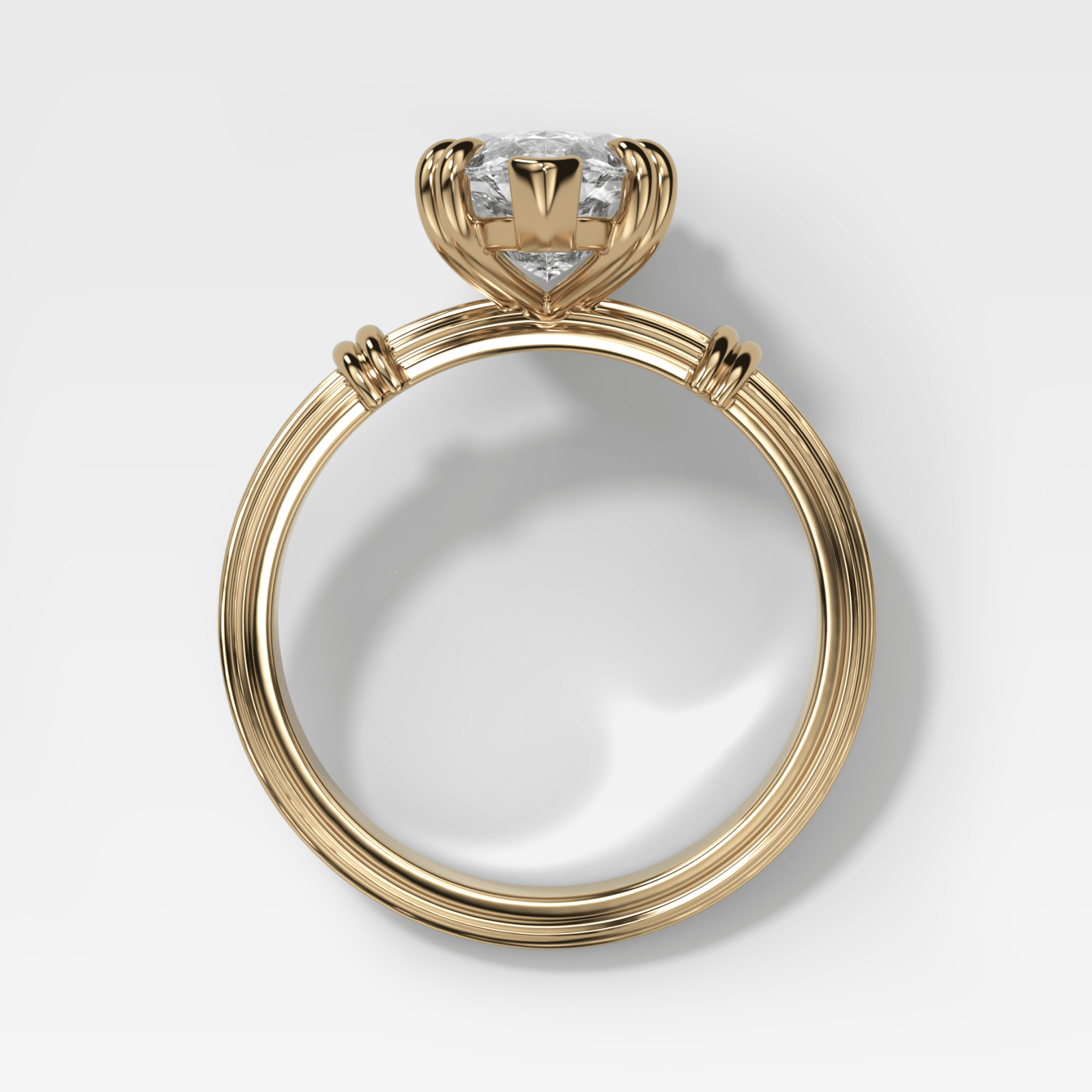 Ridged Band Knot Engagement Ring with Marquise Cut Diamond - GOODSTONE