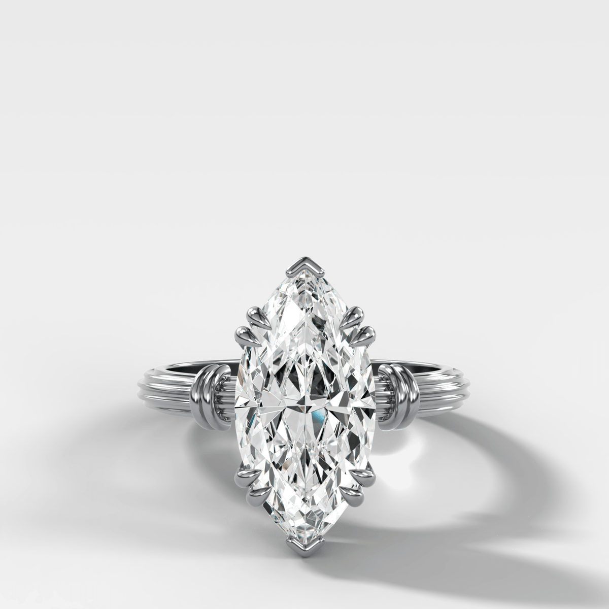 Ridged Band Knot Engagement Ring with Marquise Cut Diamond - GOODSTONE