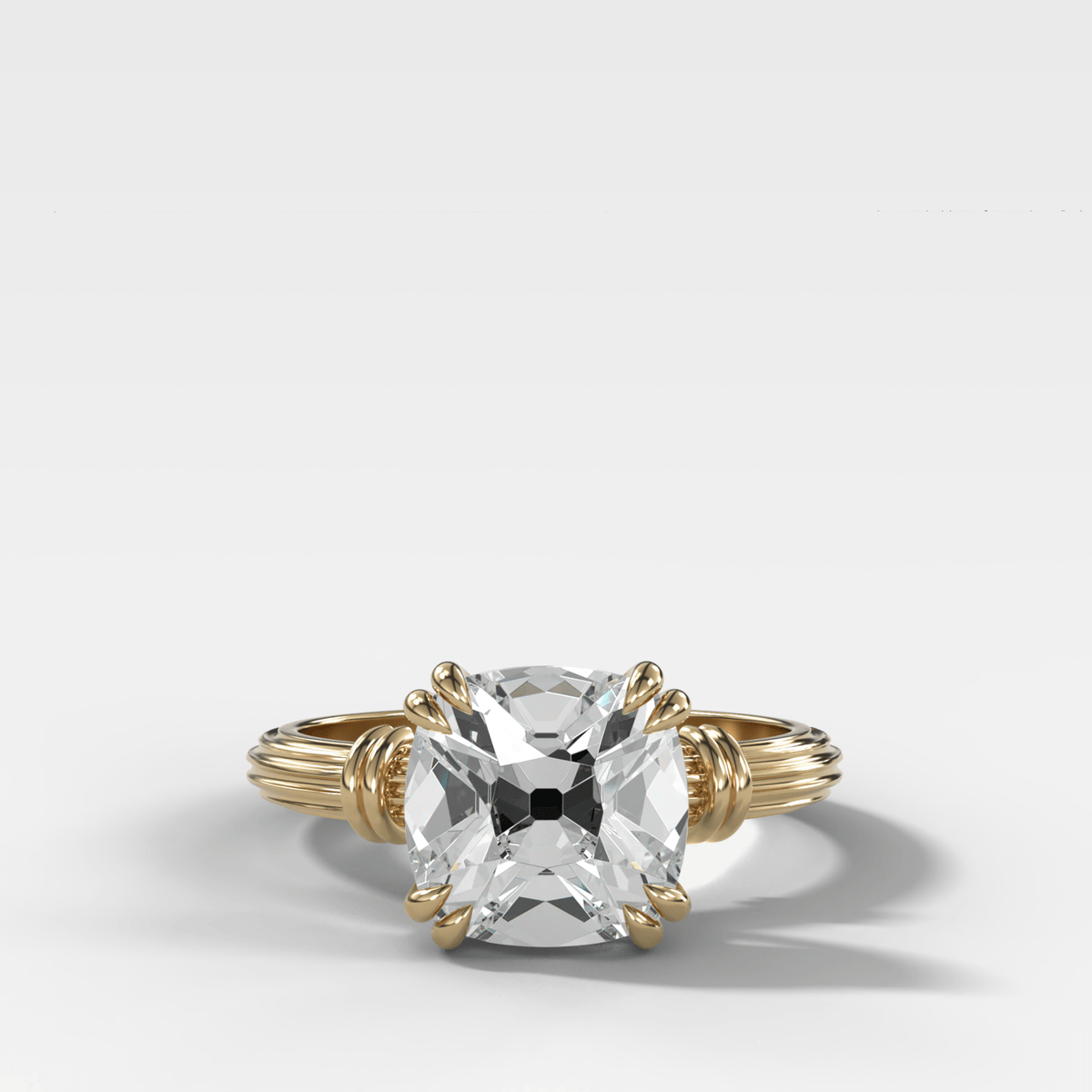Ridged Band Knot Engagement Ring with Old Mine Cut Diamond - GOODSTONE