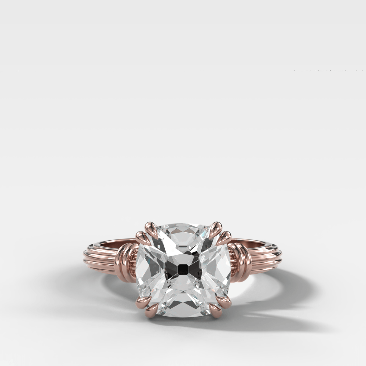 Ridged Band Knot Engagement Ring with Old Mine Cut Diamond - GOODSTONE