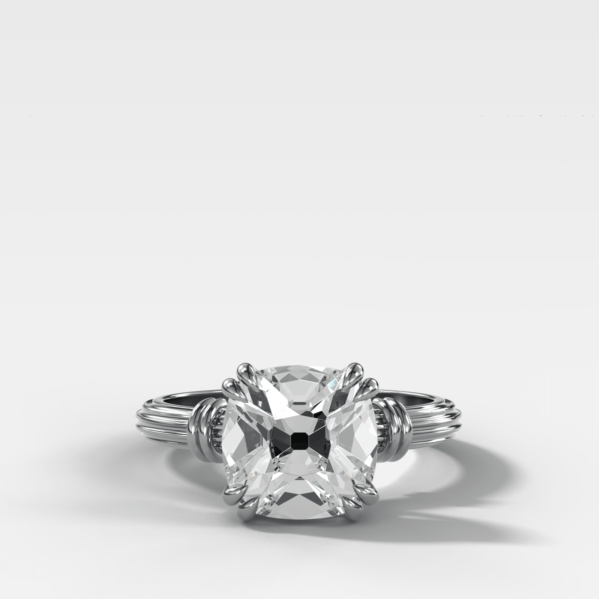 Ridged Band Knot Engagement Ring with Old Mine Cut Diamond - GOODSTONE