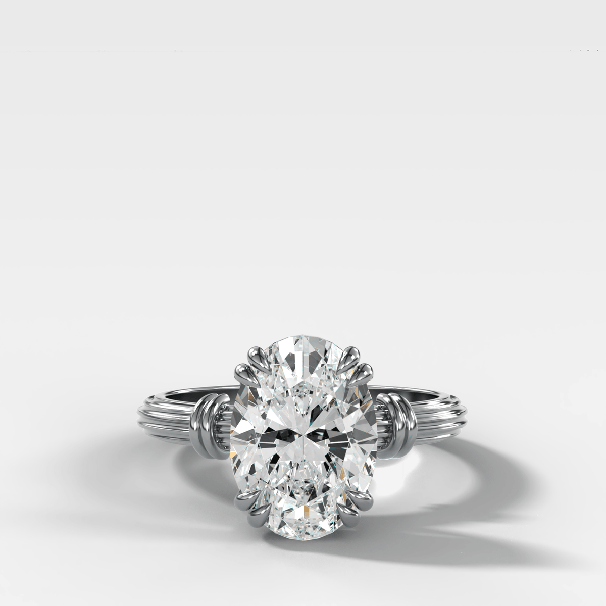 Ridged Band Knot Engagement Ring with Oval Cut Diamond - GOODSTONE