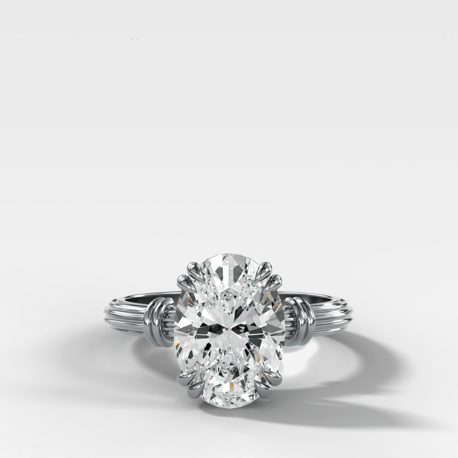 Ridged Band Knot Engagement Ring with Oval Cut Diamond - GOODSTONE