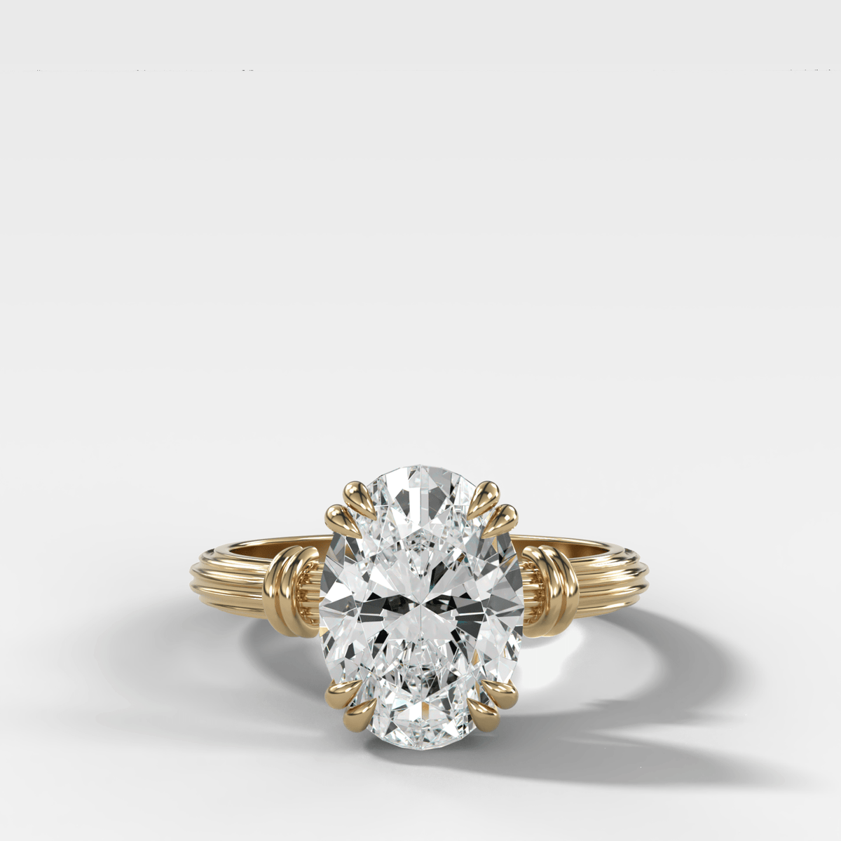Ridged Band Knot Engagement Ring with Oval Cut Diamond - GOODSTONE