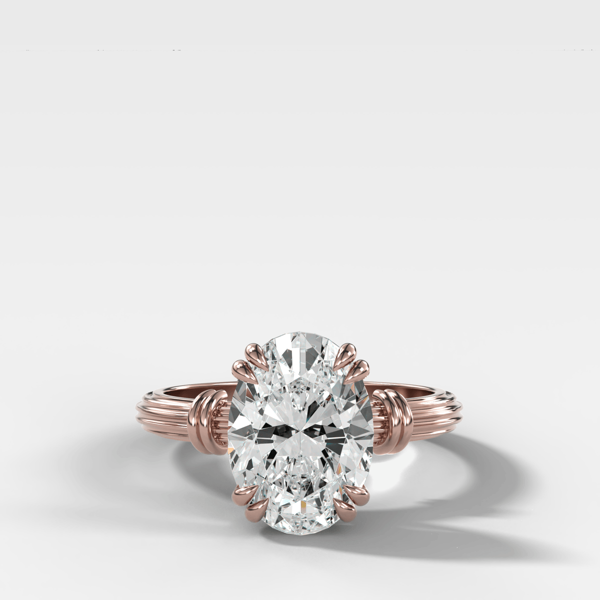 Ridged Band Knot Engagement Ring with Oval Cut Diamond - GOODSTONE