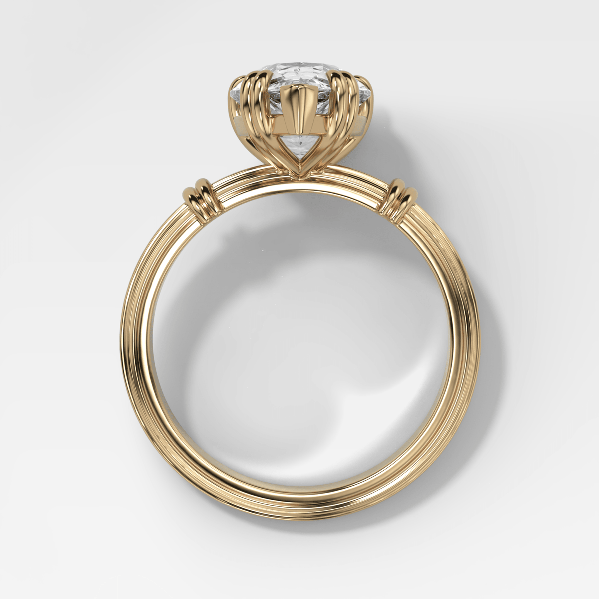Ridged Band Knot Engagement Ring with Pear Cut Diamond - GOODSTONE